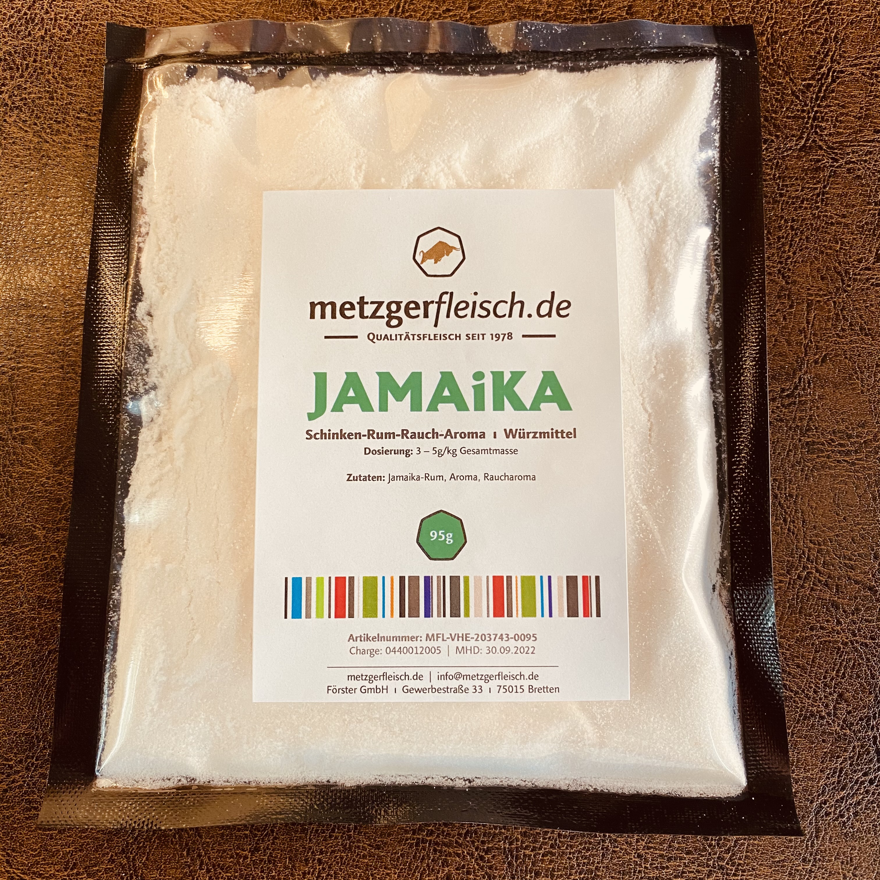 metzgerFLEISCH.de Jamaika, Schinken-Rum-Rauch-Würze für Rohwurst und Rohpökelwaren, 95g-Beutel